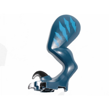 dark blue dinosaur leg large rear raptor left with black pin with black claws and blue stripes pattern