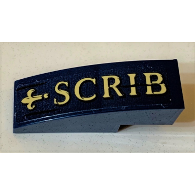 dark blue slope curved 3 x 1 with tan fleur-de-lis and scrib pattern sticker - set 75978