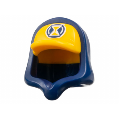 dark blue minifigure headgear hood hoodie with molded bright light orange cap and printed hourglass logo pattern