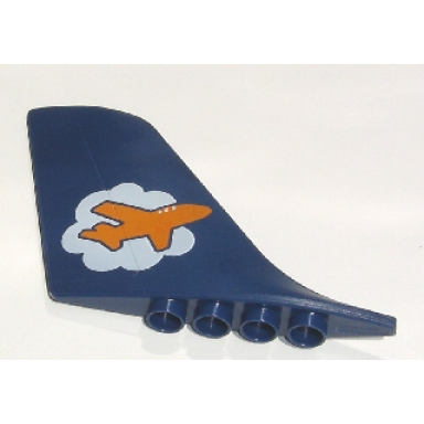 dark blue duplo airplane large tail 1 x 9 x 5 with orange airplane on white cloud pattern