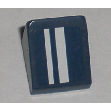 dark blue slope 30 1 x 1 x 2 3 with white stripes pattern model left side sticker - set 8194