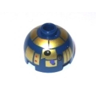 dark blue brick round 2 x 2 dome top with gold pattern r8-b7