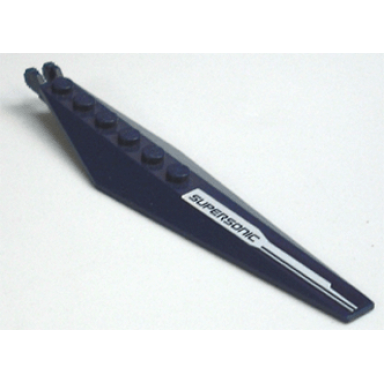 dark blue hinge plate 3 x 12 with angled side extensions and tapered ends with supersonic on white background pattern sticker - set 8103