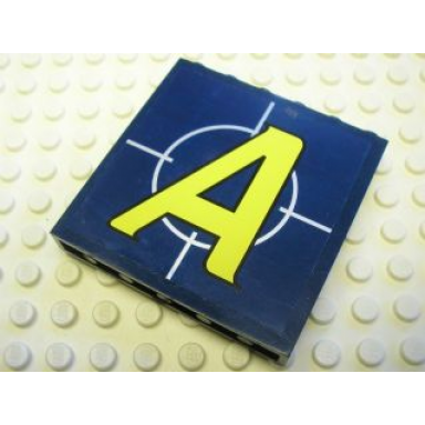 dark blue panel 1 x 6 x 5 with agents logo yellow letter a over light bluish gray crosshairs pattern sticker - set 8635