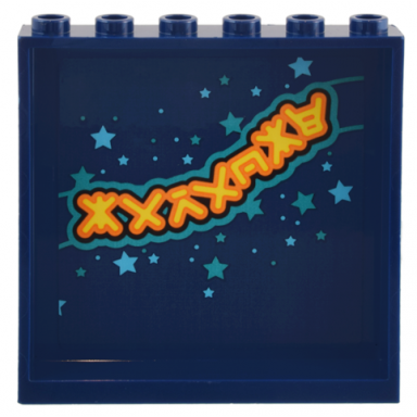 dark blue panel 1 x 6 x 5 with medium azure and dark turquoise stars and yellow and orange ninjago logogram karaoke pattern sticker - set 71799