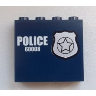 dark blue panel 1 x 4 x 3 with side supports - hollow studs with silver star badge and white police 60008 pattern model right side sticker - set 60008