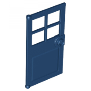 dark blue door 1 x 4 x 6 with 4 panes and stud handle