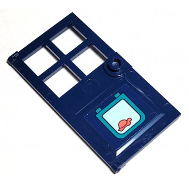 dark blue door 1 x 4 x 6 with 4 panes and stud handle with coral turtle on pet door pattern sticker - set 41380