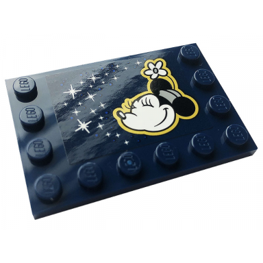 dark blue tile modified 4 x 6 with studs on edges with minnie mouse and stars pattern sticker - set 43179