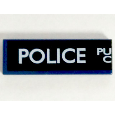dark blue tile 1 x 3 with white police pu and c police public call box on black background pattern left side