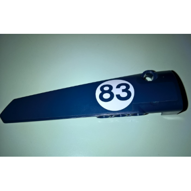 dark blue technic panel fairing 6 long smooth side b with 83 in white circle pattern sticker - set 41999