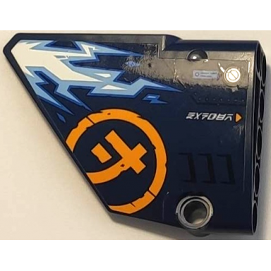 dark blue technic panel fairing 13 large short smooth side a with white and medium blue lightning bright light orange ninjago logogram letter j in circle and danger pattern sticker - set 71752