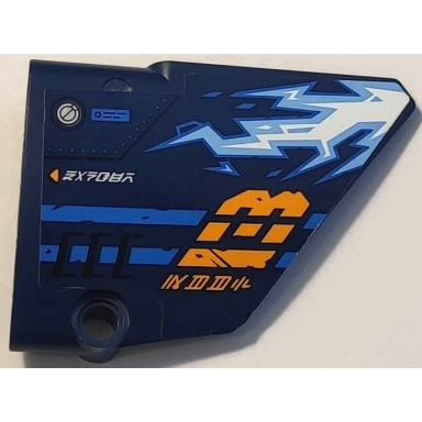 dark blue technic panel fairing 14 large short smooth side b with white and medium blue lightning bright light orange letter m ninjago logogram danger and deep pattern sticker - set 71752