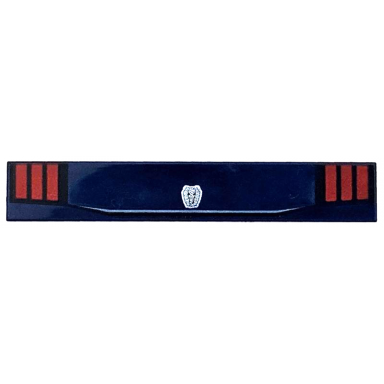 dark blue tile 1 x 6 with silver ford mustang dark horse logo and red car taillights with black outline pattern