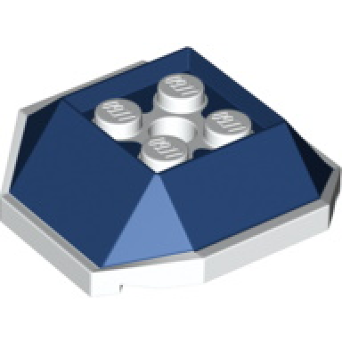 dark blue shell with 4 recessed studs and hole with molded white bottom pattern