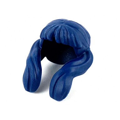 dark blue minifigure hair female long with bangs and front pigtails - flexible rubber