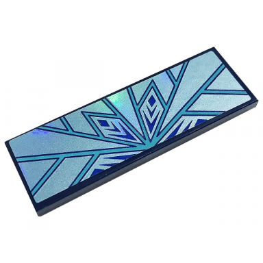 dark blue tile 2 x 6 with metallic light blue snowflake and ice crystals pattern sticker - set 43197