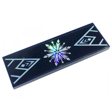 dark blue tile 2 x 6 with metallic light blue snowflake and ice crystals on dark blue background pattern sticker - set 43197