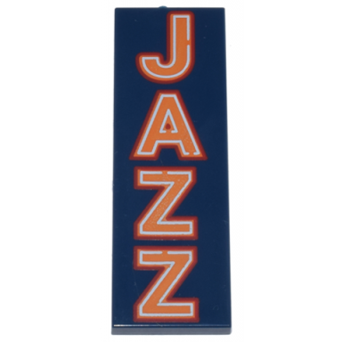 dark blue tile 2 x 6 with orange jazz with red and white outlines pattern