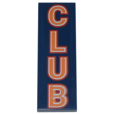 dark blue tile 2 x 6 with orange club with red and white outlines pattern