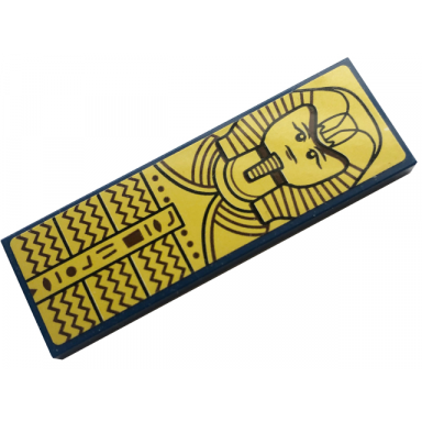 dark blue tile 2 x 6 with dark brown mummy hieroglyphs and zigzag lines on gold background pattern sticker - set 77013