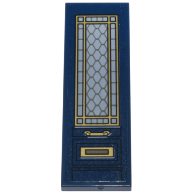 dark blue tile 2 x 6 with door light bluish gray lattice window with gold frame handle and mail slot pattern model left side sticker - set 76218