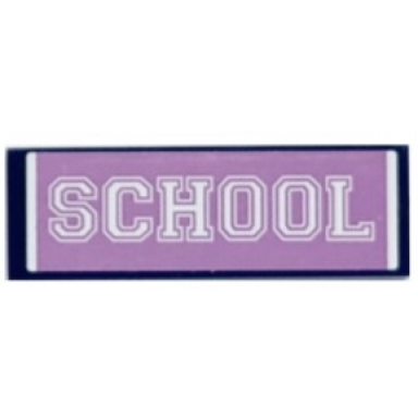 dark blue tile 2 x 6 with white school on medium lavender background pattern sticker - set 41682