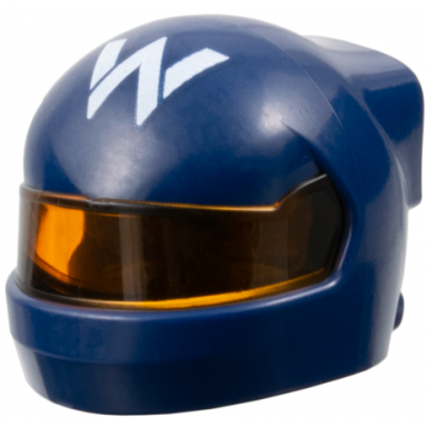 dark blue minifigure headgear helmet formula one with molded trans-orange visor and printed williams logo stylized white capital letter w pattern