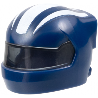 dark blue minifigure headgear helmet formula 1 with molded trans-black visor and printed white stripes pattern