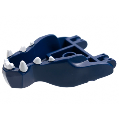 dark blue dragon head ninjago jaw with 2 bar handles on back with white teeth pattern