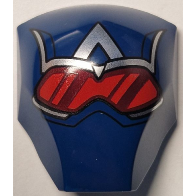 dark blue large figure armor smooth with 2 x 2 round brick attachment with captain america mask with red and dark red goggles silver frames and stylized letter a pattern
