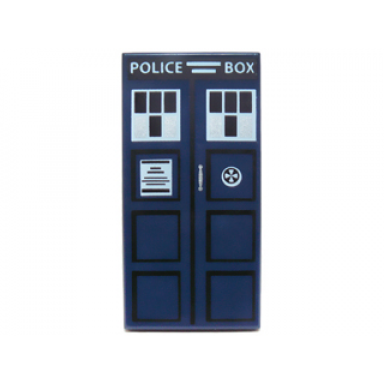 dark blue tile 2 x 4 with black squares and white police box windows and notice pattern doctor who tardis side