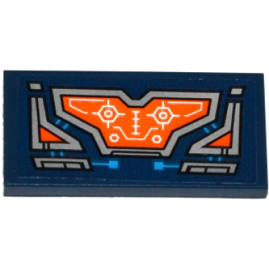 dark blue tile 2 x 4 with blue circuitry and silver and orange screen with white head-up display hud pattern sticker - set 70315