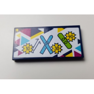 dark blue tile 2 x 4 with ski poles skis snowboard and rental prices 10 30 40 pattern sticker - set 41324