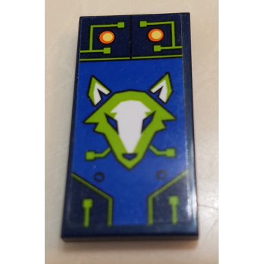 dark blue tile 2 x 4 with lime and white fox on blue background pattern sticker - set 70320