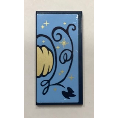 dark blue tile 2 x 4 with gold pumpkin dark blue vines and leaf pattern model right side sticker - set 41154