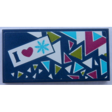 dark blue tile 2 x 4 with i heart and snowflake on dark blue background pattern with triangles sticker - set 41321