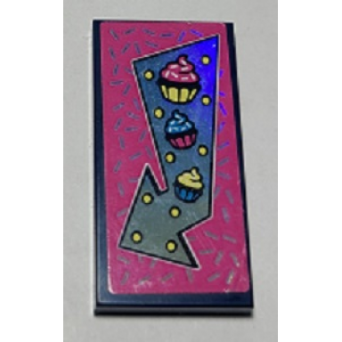 dark blue tile 2 x 4 with arrow and cupcakes pattern sticker - set 41366