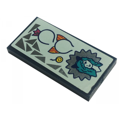 dark blue tile 2 x 4 with crown headband girl with cat ears headband silver triangles on light aqua background pattern sticker - set 41344