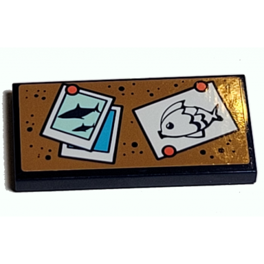 dark blue tile 2 x 4 with shark photo and fish drawing on bulletin board pattern sticker - set 41380