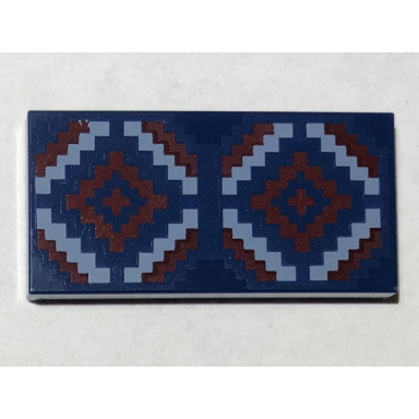 dark blue tile 2 x 4 with dark red and medium blue geometric rug pattern