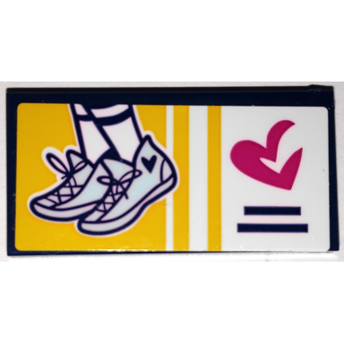 dark blue tile 2 x 4 with feet in light aqua sneakers magenta heart and yellow stripes pattern sticker - set 41338