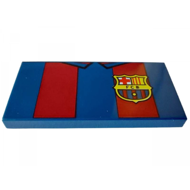 dark blue tile 2 x 4 with shirt with dark red stripes and fcb fc barcelona badge pattern brickheadz soccer football player torso