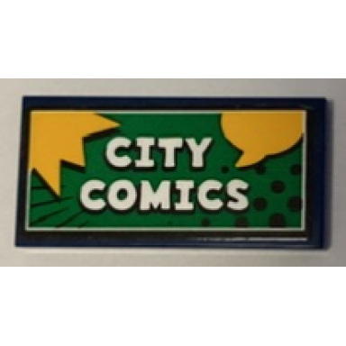 dark blue tile 2 x 4 with white city comics pattern sticker - set 60380
