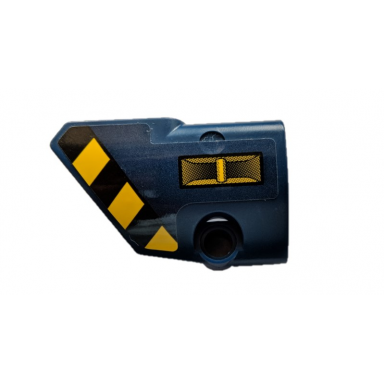 dark blue technic panel fairing 1 small smooth short side a with black and yellow danger stripes and lifting shackle pattern sticker - set 42079
