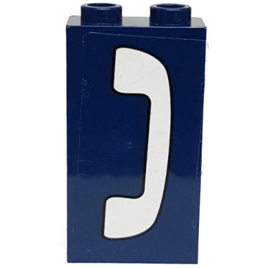 dark blue panel 1 x 2 x 3 with side supports - hollow studs with white phone pattern model right side sticker - set 71016