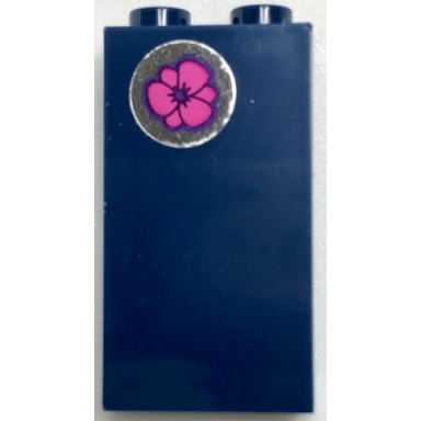 dark blue panel 1 x 2 x 3 with side supports - hollow studs with flower pattern sticker - set 40307