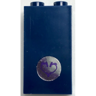 dark blue panel 1 x 2 x 3 with side supports - hollow studs with heart pattern sticker - set 40307