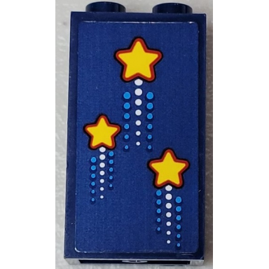 dark blue panel 1 x 2 x 3 with side supports - hollow studs with 3 yellow shooting stars dark azure and white dots pattern sticker - set 10303