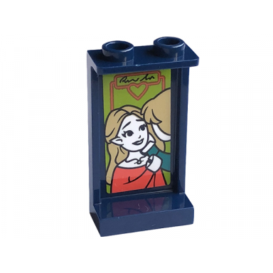 dark blue panel 1 x 2 x 3 with side supports - hollow studs with woman with tan hair coral dress pointed ears heart and signature pattern sticker - set 41755